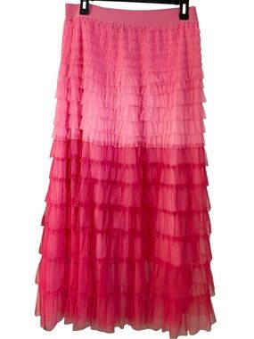 Studio West Pink Ombre Layered Ruffle Maxi Skirt